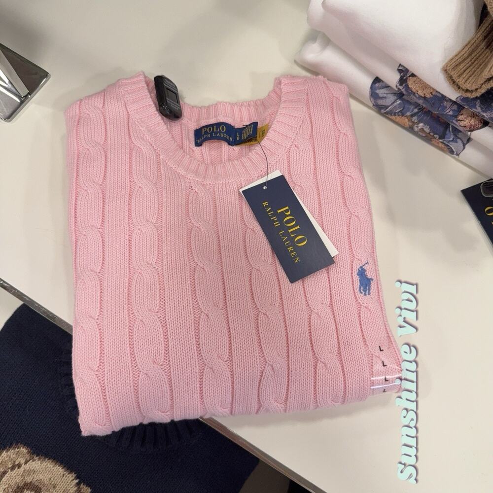 NWT Polo Ralph Lauren Woman Cotton Short-Sleeve Sweater pink large - Picture 4 of 6